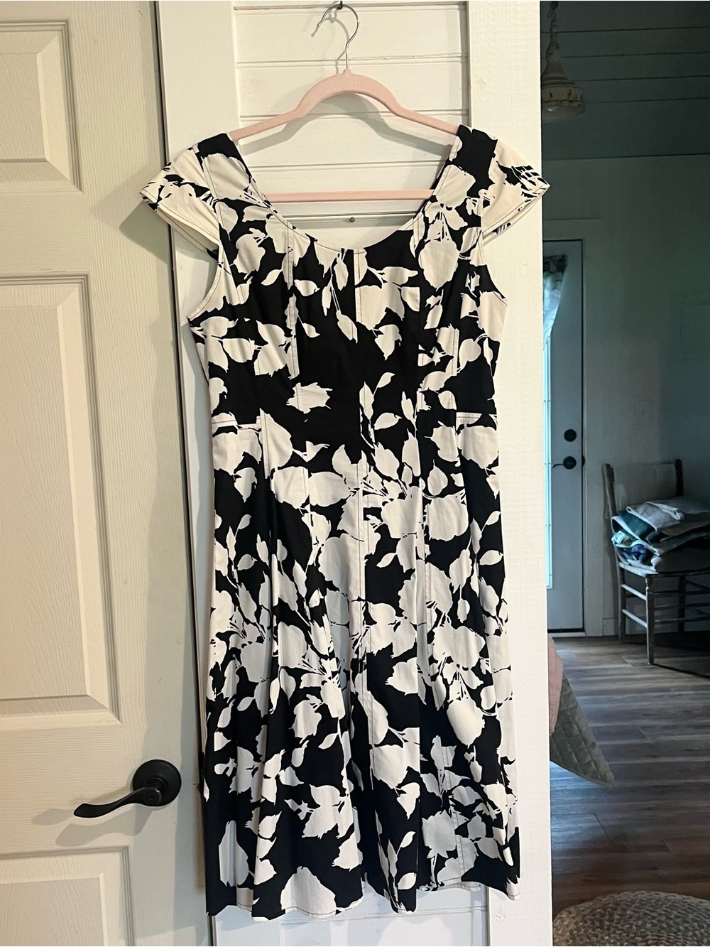Talbots Black and White Floral Sleeveless Dress